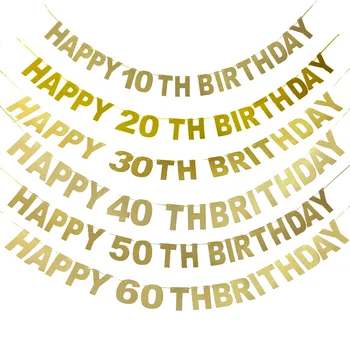 

Happy Birthday Banner 40th Birthday Decorations Glitter Gold Letter Banner 10 20 30 40 50 60 70 80 90 Years Birthday Party Decor