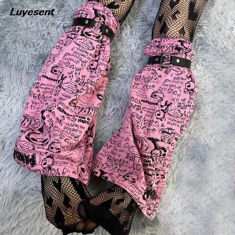 

Pink Kawaii Girl Leg Warmer Y2k Lady Sweet Lolita Long Sock Gothic Gaiter Foot Covers Cartoon Bear Print Leg Warmers PU Strap