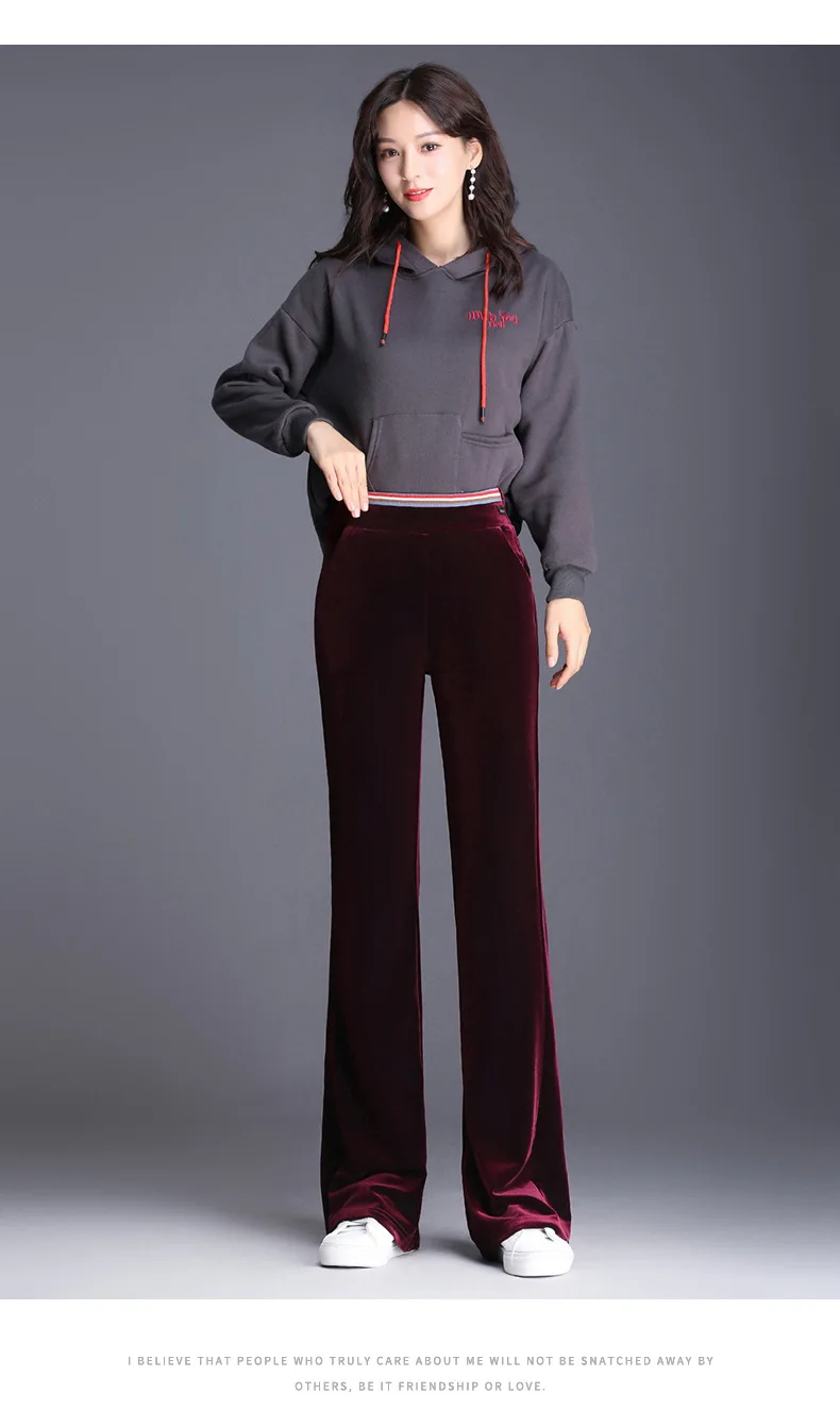 Pendant Sense Gold Velvet Micro Bell-bottom Pants Women's Autumn Elastic Waist High-waisted Straight-Cut Casual Trousers Wi