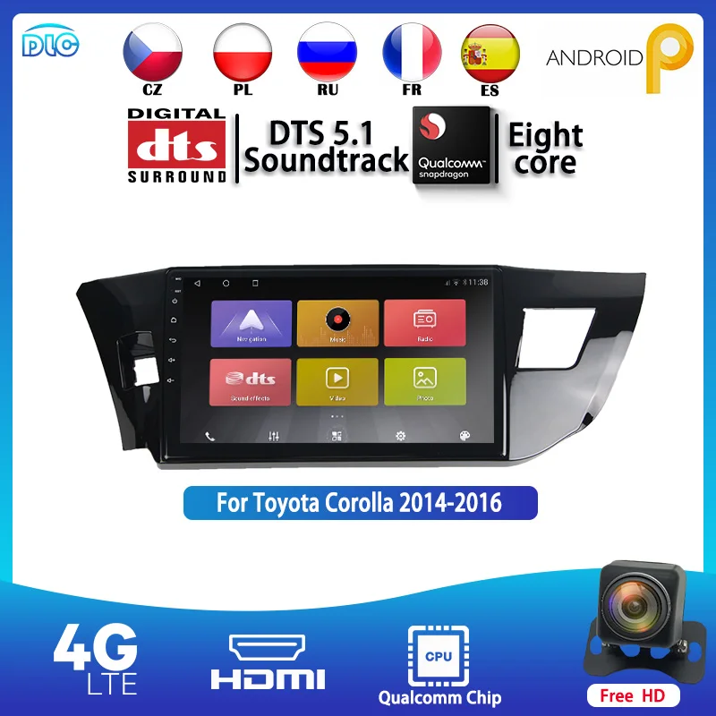

DLC Qualcomm Chip 1280*720 IPS 10Inch Android 9.0 GPS Stereo FM/RDS DTS BT WIFI+4G For Toyota Corolla 4+64G DSP Car Player Media