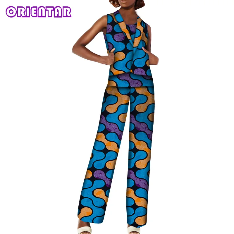 Африканский комплект штанов женские модные африканские костюмы Африканский принт хлопок без рукавов топ и брюки Базен Riche африканская одежда WY6052