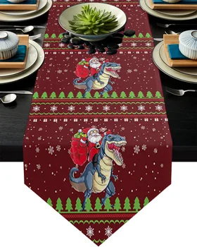 

Christmas Dinosaur Santa Snowflake Table Runner Home Party Dining Table Decorative Wedding Table Decor Flower Cake Tablecloth