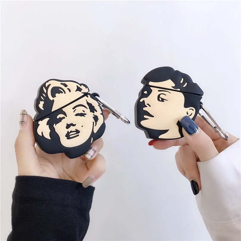Милый силиконовый чехол для наушников с 3D рисунком Мэрилин Монро для Apple, новинка AirPods 1/2, беспроводная bluetooth-гарнитура