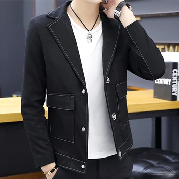 

Casual Mens Short Slim Fit Jacket Lapel Collar Checks Pattern Black Blue Red Pockets Coats E1