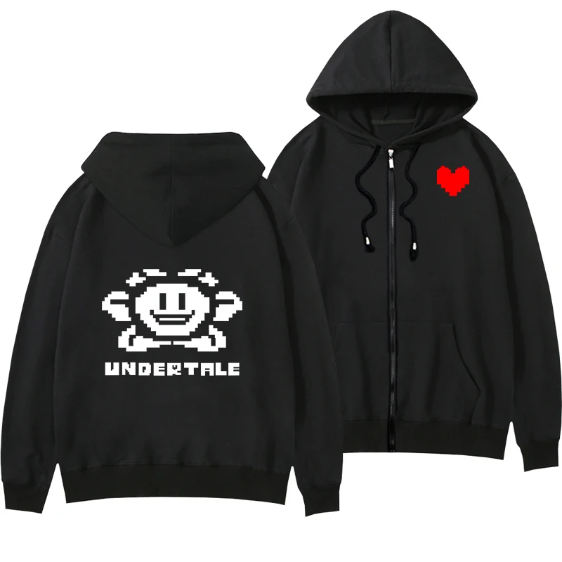 Толстовка с капюшоном на молнии принтом Game Undertale черная куртка без папируса