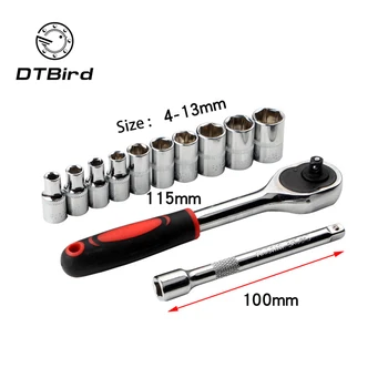 

12pcs 1/4inch Hex Socket Wrench Set Ratchet Wrench Spanner For Bicycle Motorcycle Car Multifunction Handle Repairing Tool Set