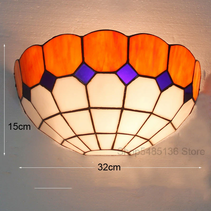 Mediterrâneo tiffany vitrais lâmpada de parede para