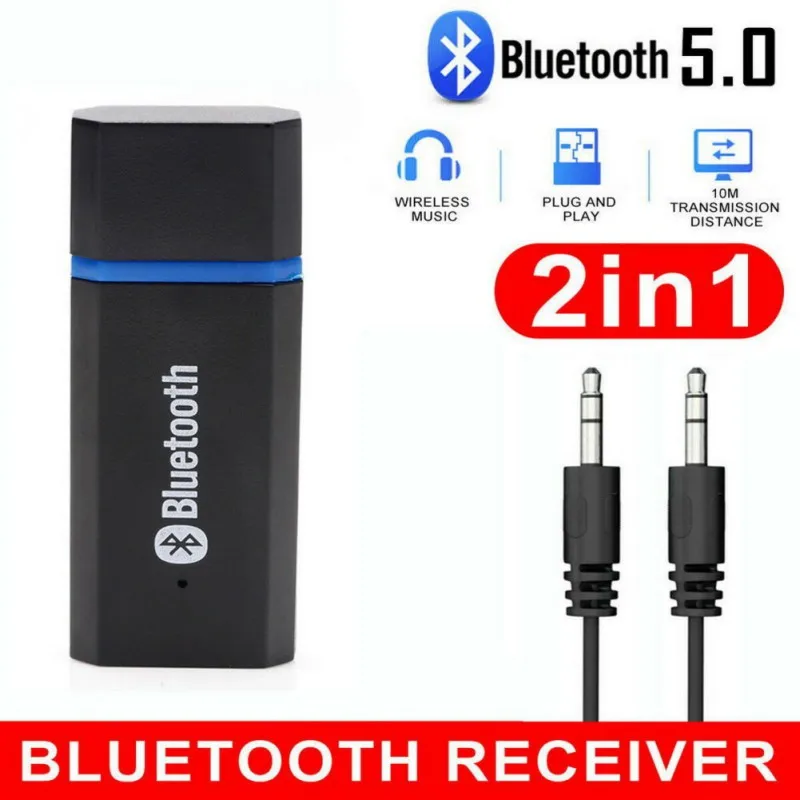 

New USB Bluetooth 5.0 Receiver 3.5mm Port Wireless Adapter For TV PC Headphone Speaker Black USB Bluetooth Adapter