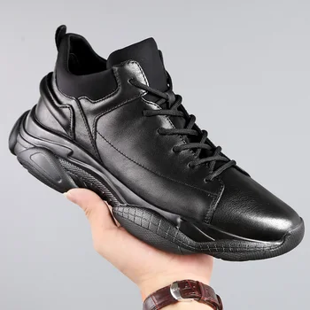 

Men's Brand High quality genuine leather Casual shoes Lace-Up Lightweight Men Shoes fahsion outdoor Male walking shoes a4