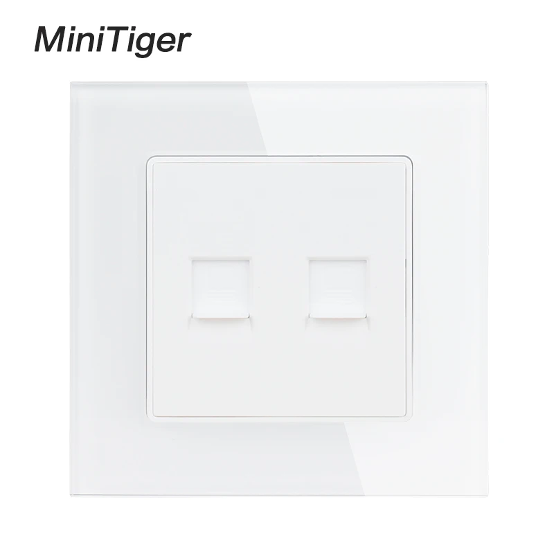 Minitiger белый роскошный кристалл стеклянная панель двойной RJ45 Интернет-данных