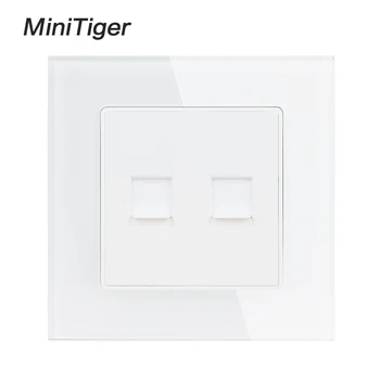 

Minitiger White Luxury Crystal Glass Panel Double RJ45 Internet Data Computer Jack CAT5E Connector Outlet Wall Socket