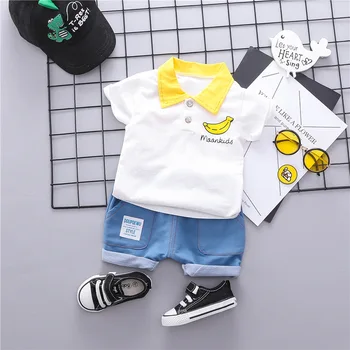 

HYLKIDHUOSE 2019 Summer Baby Girls Boys Clothing Sets Toddler Infant Clothes Suits Lapel T Shirt Shorts Kids Children Costume