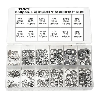 

SHGO HOT-350Pcs/Set 6 Size Stainless Steel Flat Washer Lock Washer Assortment Set (Size Included: 1/4 5/15 3/8 M6 M8 M10)