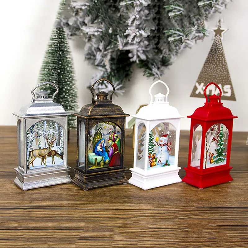 

Christmas Small Side Lights Ornaments With Color Pattern Mini Snowman Portable Christmas Party LED Decoration Lantern For Home
