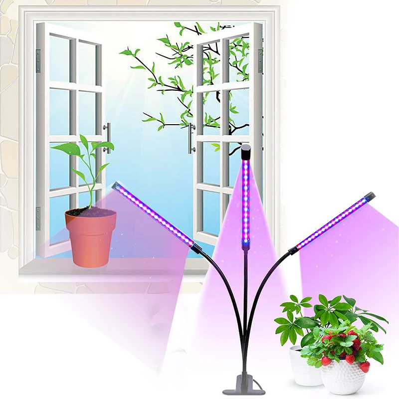 

Led Grow Light 27W There Lights Timer Full Spectrum Phyto Lamp For Plants Clip-On Desk For Indoor Plant Seedlings Flowers Care