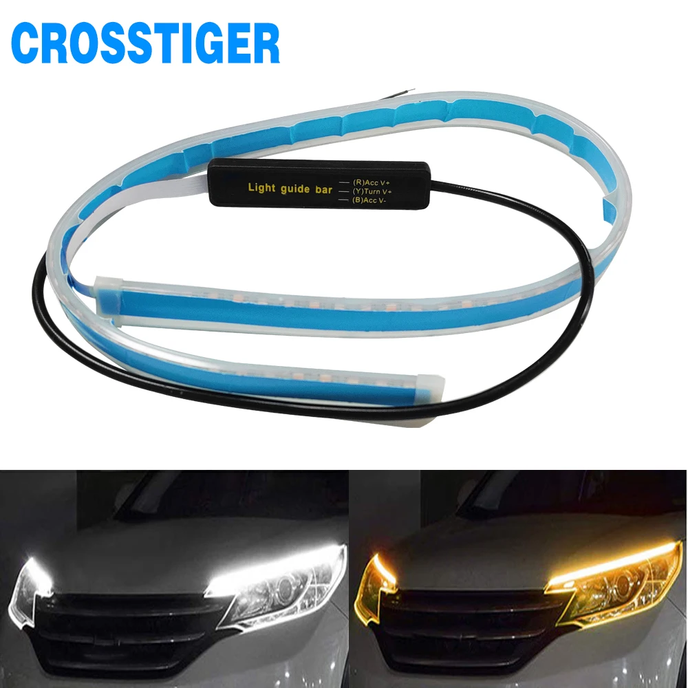

Car DRL LED White Turn Yellow Daytime Running Lights Flaher Signal Guide Strip Bar for Headlight Auto Assembly Fasher Light Bar