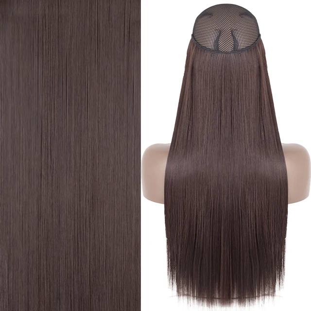 Synthetic No Clip Invisible Wire Hair Extensions Straight Natural Black Blonde One Piece False Hairpiece Halo Hair Extension Z-2-33