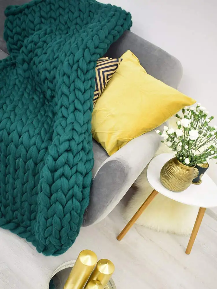 Акриловое волокно массивное вязаное одеяло мягкое Клетчатое одеяло для дивана утяжеленное одеяло s для кроватей 120*150 см - Цвет: drak green