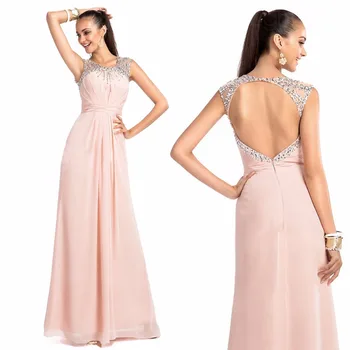 

New Arrival crystal beaded sexy backless pink chiffon Long formal Prom gown Vestido de Festa vestido longo bridesmaid dresses