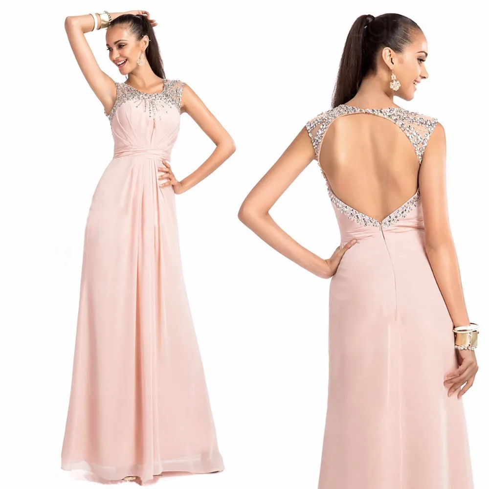 Nieuwe Collectie Crystal Kralen Sexy Backless Roze Chiffon Lange Formele Prom Gown Vestido De Festa Vestido Longo Bruidsmeisjekleding Nieuwe Collectie Crystal Kralen Sexy Backless Roze Chiffon Lange Formele Prom Gown Vestido De Festa Vestido Longo Bruidsmeisjekleding