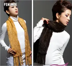 Дамы из натуральной норки вязаный шарф 150 см длинные женские 100% натуральный мех норки шарф с кисточкой Пельц угощал écharpe