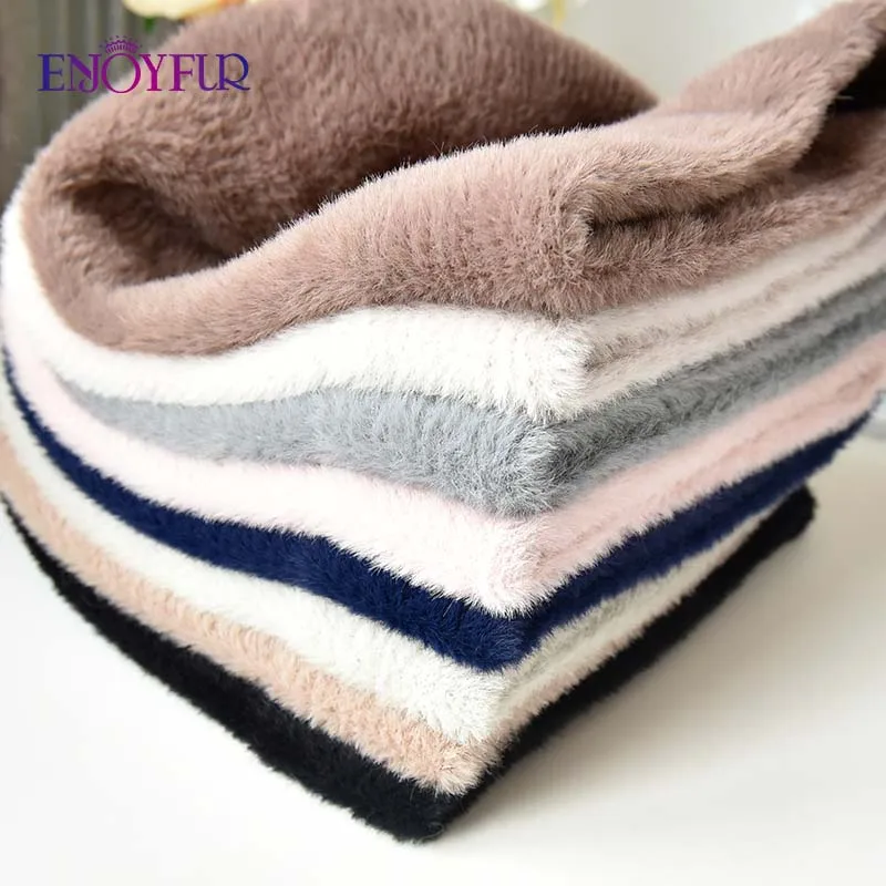 ENJOYFUR, женские шапки для зимы, имитация шерсти, толстые шапки для женщин, одноцветные, новые брендовые шапки с черепами