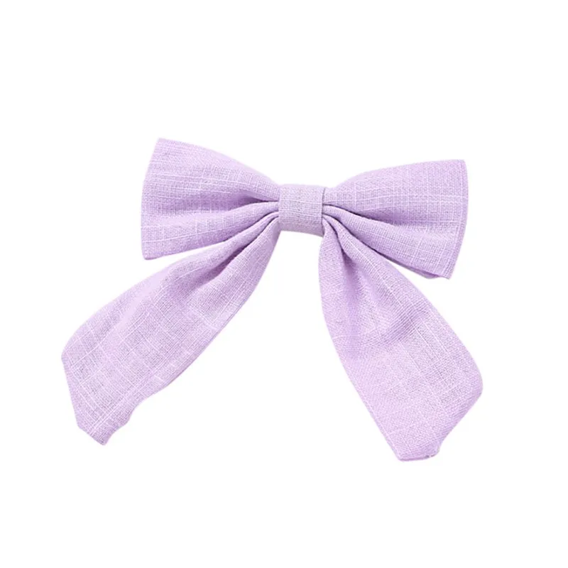 Purple Повседневная Новинка для маленьких детей шпильки для волос 14 цветная ткань Милый высококачественный ласточкин хвост форма банта сплошной цвет заколка для волос - Цвет: Purple