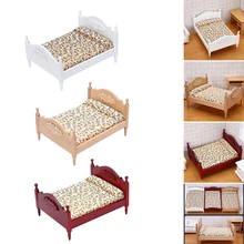 

Handmade Miniature Wooden Upholstered Double Bed Home Bedroom Accessory Furniture Set 1:12 Scale Doll House Ornaments