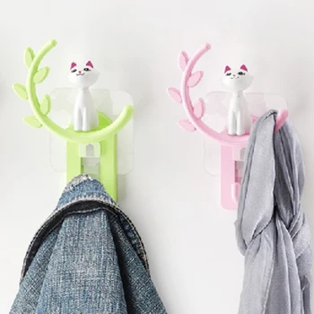 

1 pcs Cute Cartoon Cat Bathroom Kitchen Wall hook Strong Adhesive Multi Function Hook for home livingroom decoration accessories