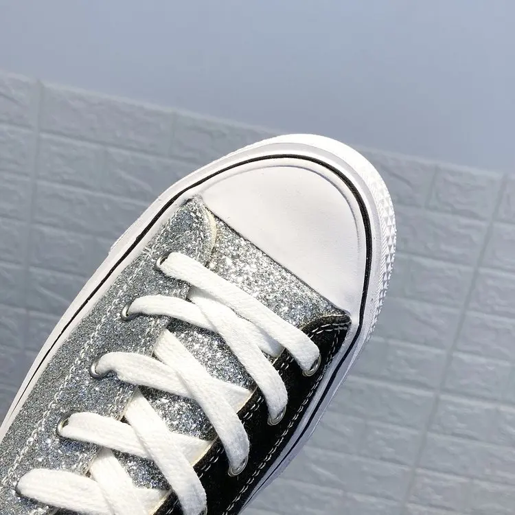 Женские Модные холщовые шнурки на шнуровке; Zapatillas; прогулочные женские туфли на плоской подошве; повседневные туфли с блестками; C125