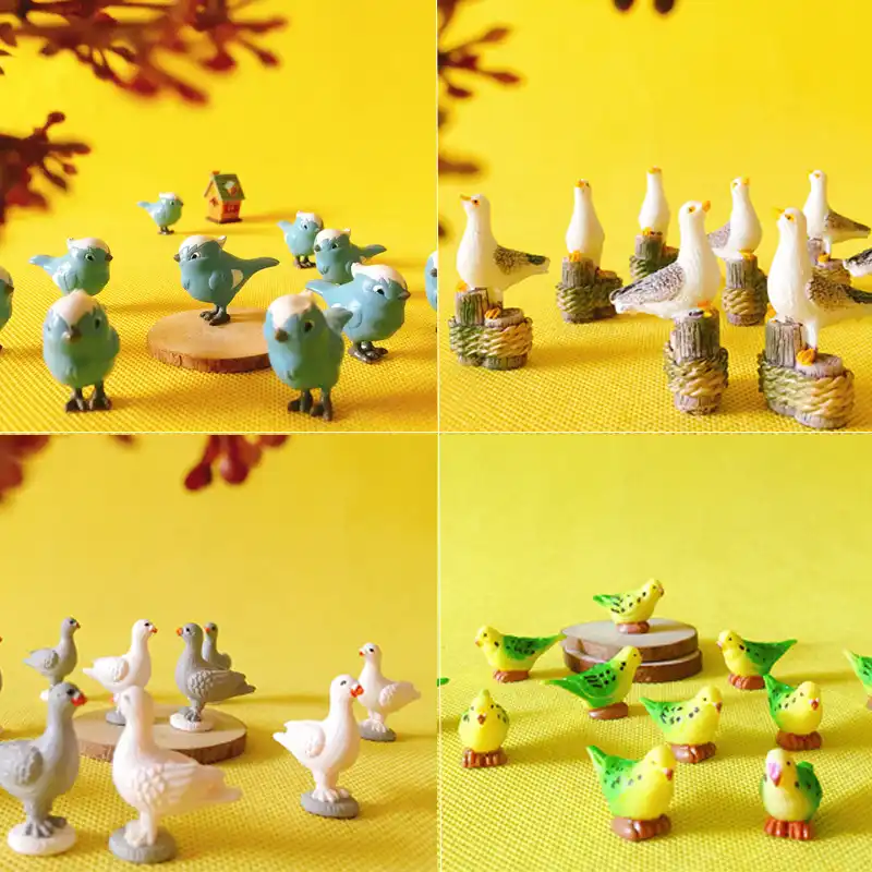 10 pces pombo/papagaio/pássaro pequeno/casa de bonecas miniaturas/bonito/jardim de fadas gnome/musgo terrário decoração/artesanato/diysupples/estatueta
