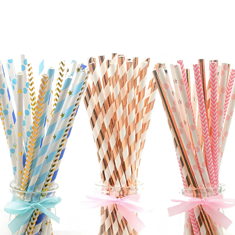 Одноразовые бумажные соломинки Микс трубочек розового золота для питья