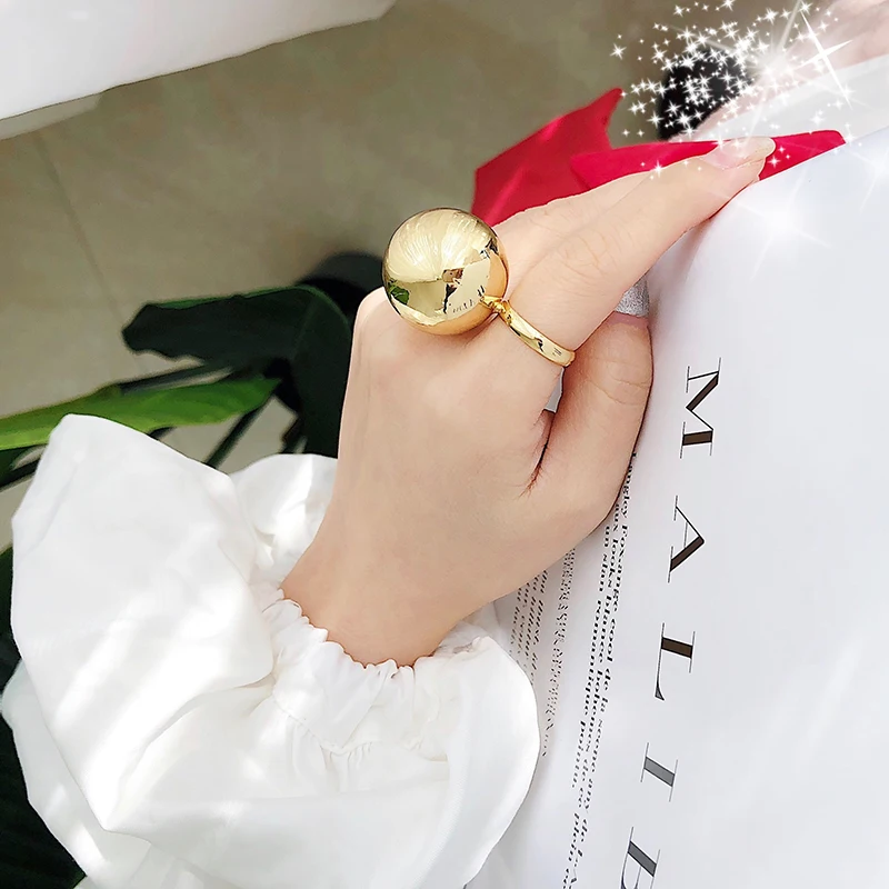HUANZHI золотой серебряный цвет большие металлические шарики геометрическое гиперболо регулируемое отверстие модные ювелирные изделия женские кольца
