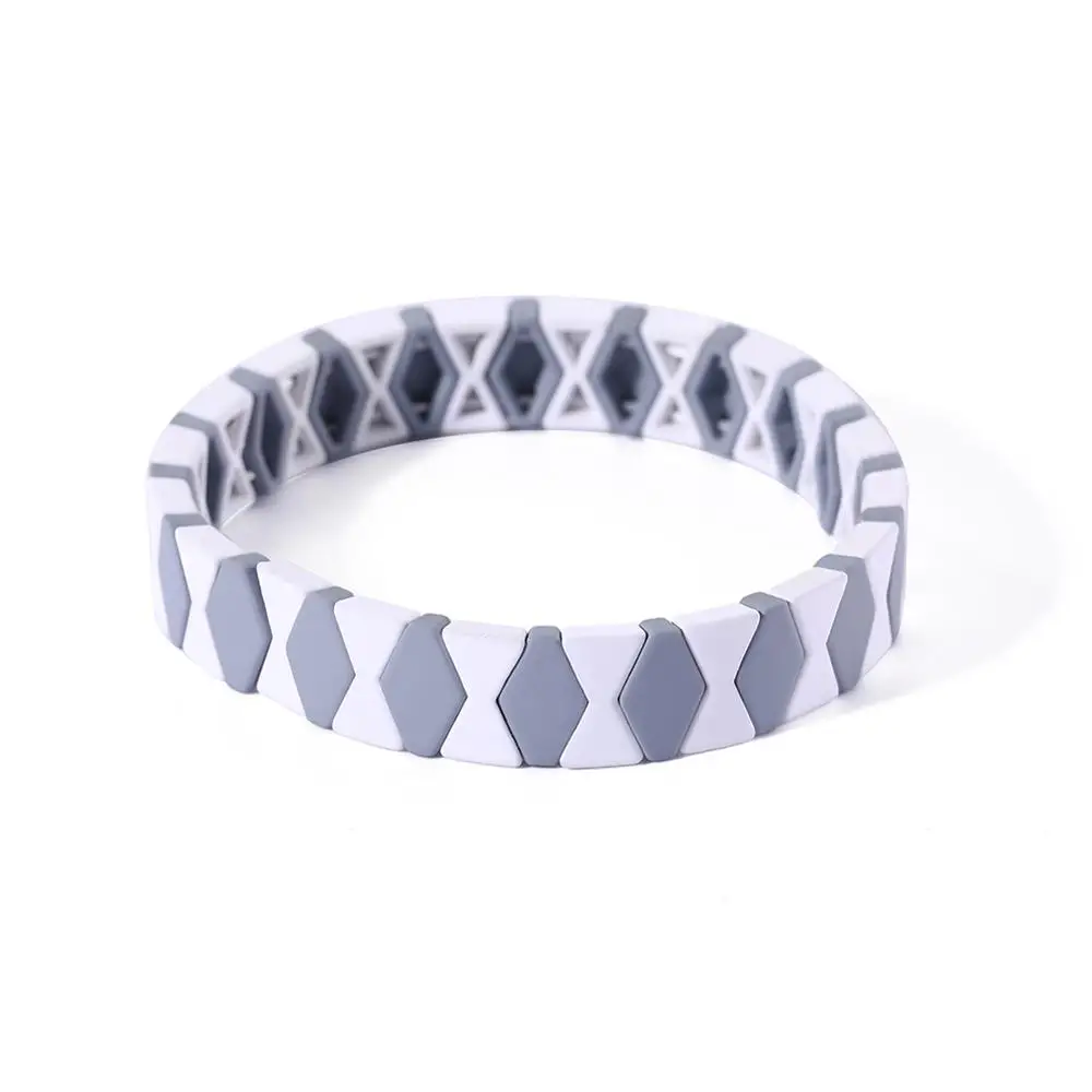 My shape плитка браслет из бисера покрытый эмалью растягивающиеся браслеты полированные радужные Цветные манжеты ювелирные женские браслеты подарок - Окраска металла: White and Gray