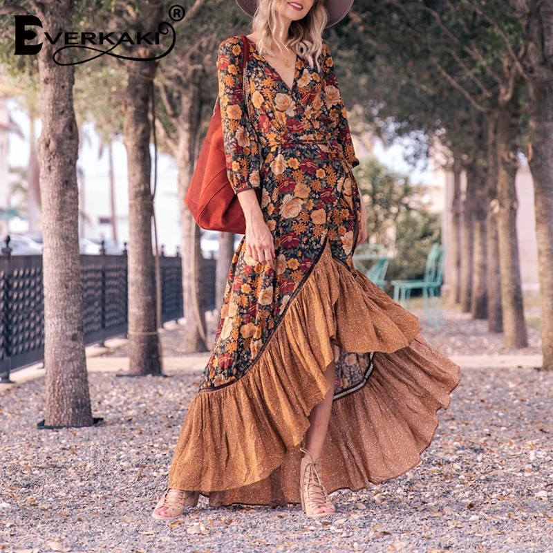 bohemian ruffle maxi dress
