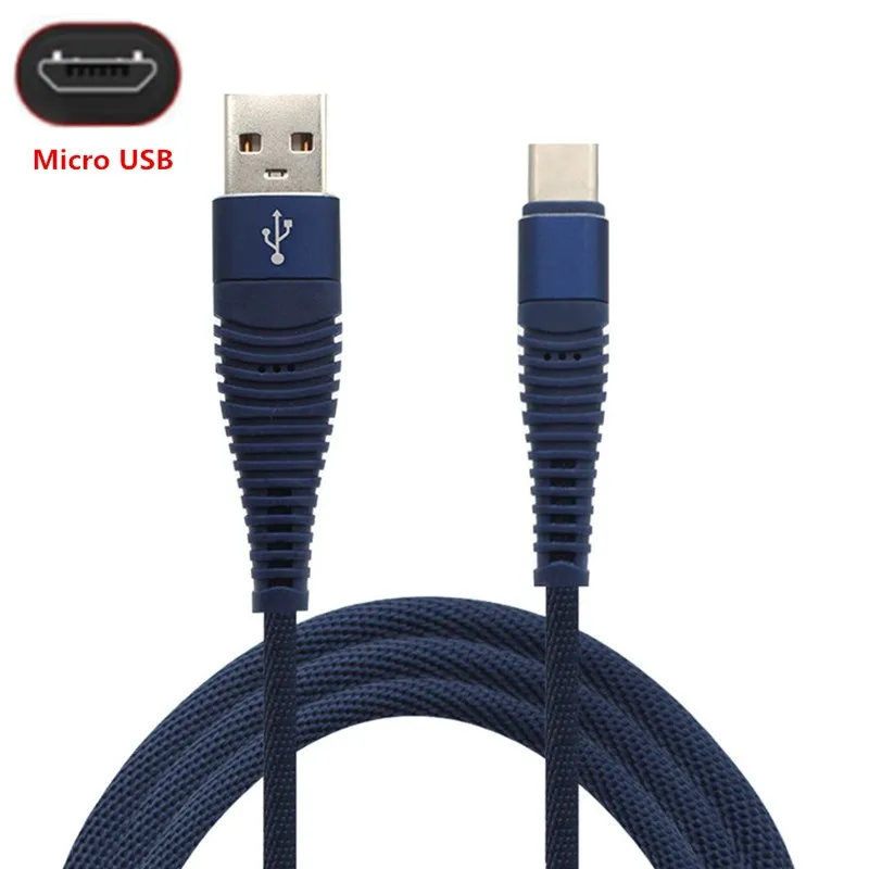 Micro USB кабель 1 м нейлоновый плетеный кабель для быстрой зарядки передачи и зарядка с синхронизацией данных кабель для huawei P Smart Y7 Y6 Prime Y9 Android шнур для телефона - Цвет: Синий