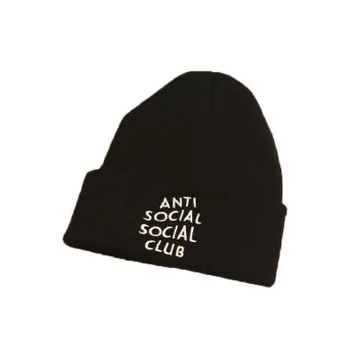 Зимняя шерстяная шапка с надписью «ANTI SOCIAL ClUB» для мужчин и женщин, шапка хип-хоп, вязаная шапка, шапка, шапки