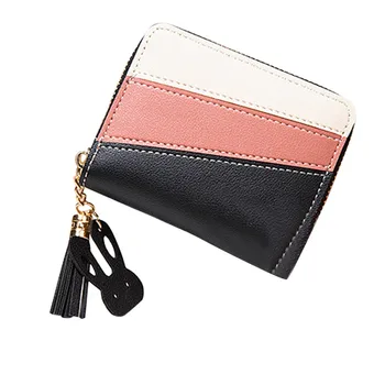 

Women's Trend Stitching Solid Color Short Fringed Leather Card Wallet Solid Color Fringed Leather Splice Card Wallet #BL1
