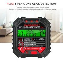 

HT107B HT107D HABOTEST GFCI Outlet Tester with Voltage Display 90-250V Socket Tester Detector Voltage Meters Black