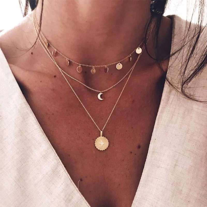 

Boho Shell Pendant Necklace for Women Long Chain Suspension Round Charm Choker 2019 Collares Necklace Wedding Pendulum Jewelry