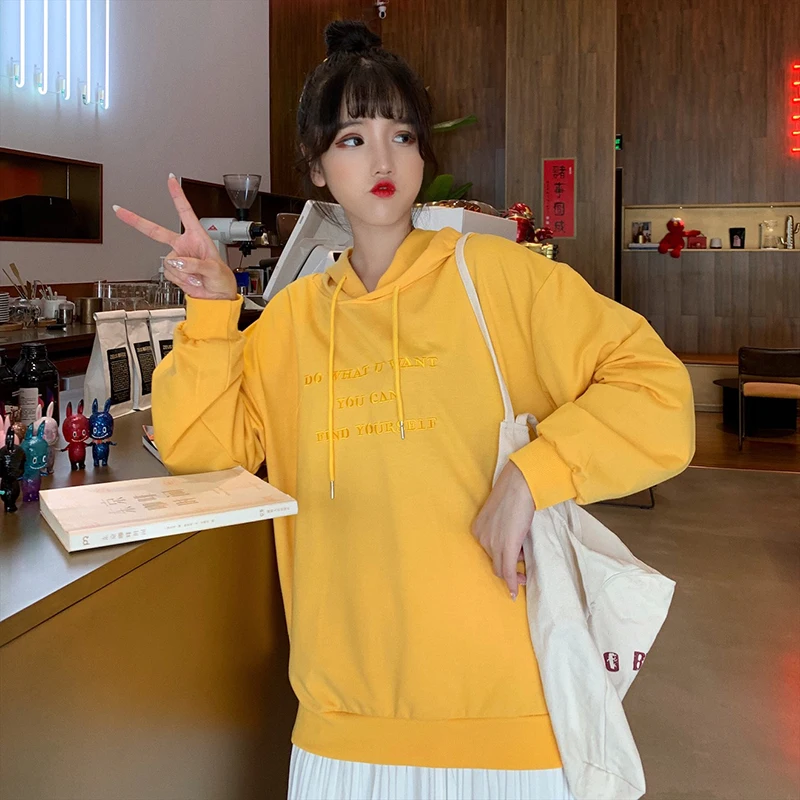 Женские толстовки Harajuku Ulzzang Kawaii, мягкие свободные, большие размеры, новые корейские студенческие тонкие женские толстовки с вышитыми буквами