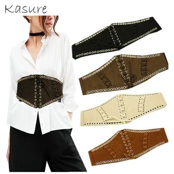 

KASURE Women's Vintage Wide Waist Belts Antique Fashion Elastic Tied Waspie Corset Waist Belts Lace-up For Ladies