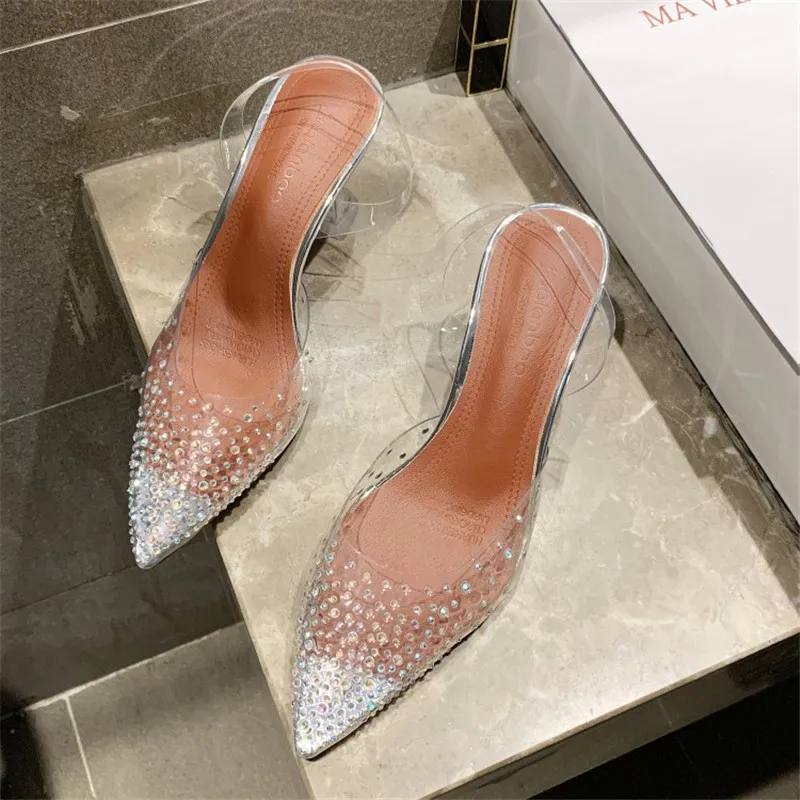 

B3 Female Transparent Pointed Toes Sandals Ladies Polka Dot Slip-on Sandal Woman High Heels Shoes Women Sexy Party Dress Shoe