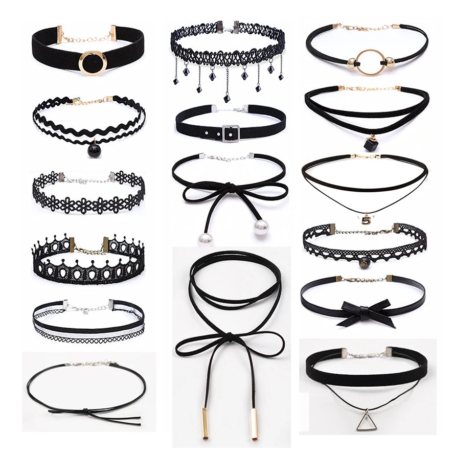 Handmade Velvet Lace Vintage Choker Necklace for Women Collar Torques Trendy Neck Jewelry Stretch Charm Gothic Punk Black Heart