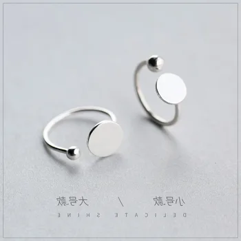 

New 1pc Real. 925-Sterling-Silver-Jewelry Coin Round &ball geometric Ring adjustable GTLJ1133