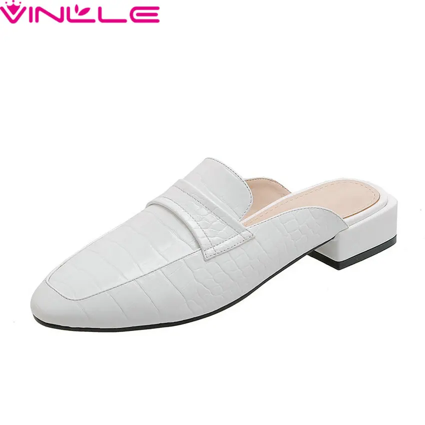 

VINLLE 2020 Round Toe Summer Slingback Fashion Women Sandals PU Leather Square Low Heel All Match Ladies Shoes Big Size 34-43