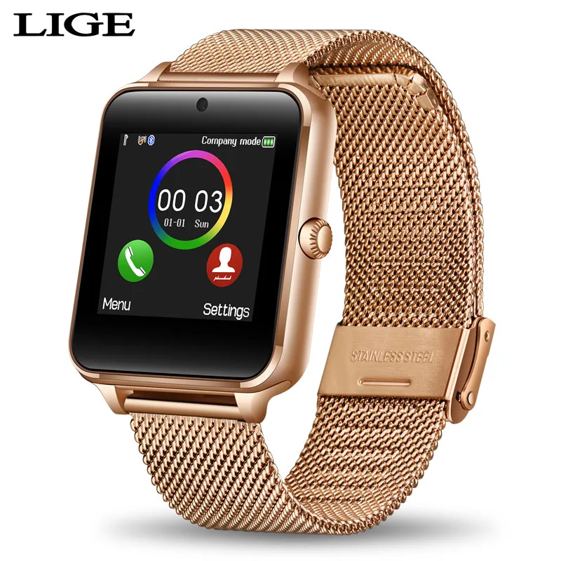 Модные часы Smart Watch металлический цифровые часы со слотом для Sim карты нажмите сообщение Bluetooth Подключение Android IOS Телефон Смарт-часы - Цвет: Rose Gold