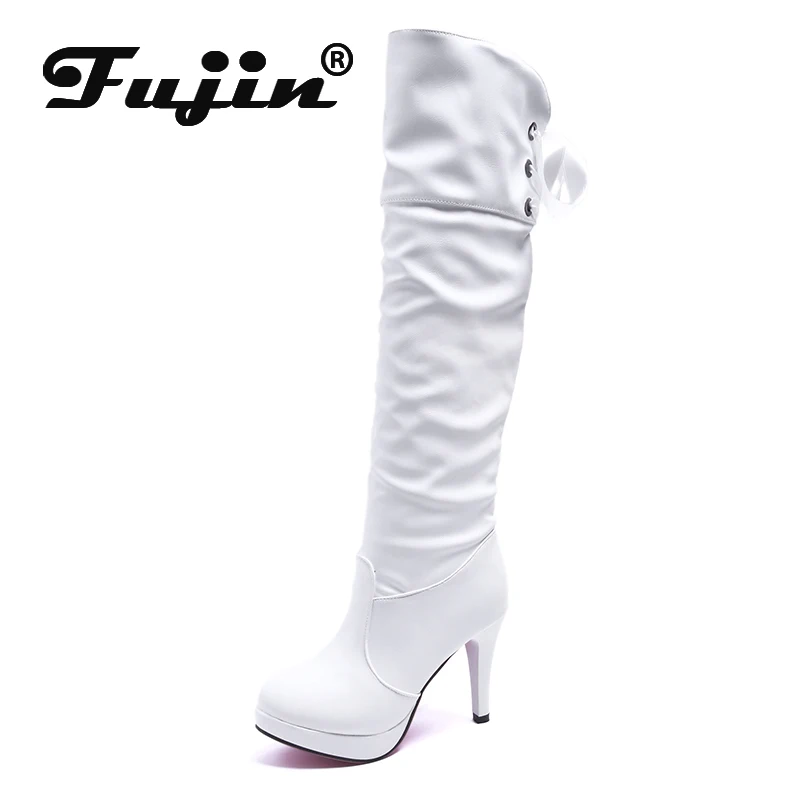 

Fujin High Boots Women Winter Pointed Toe Dropshipping Platform Super High Heel Plush Warm Thin Heel Causal Knee High Boots