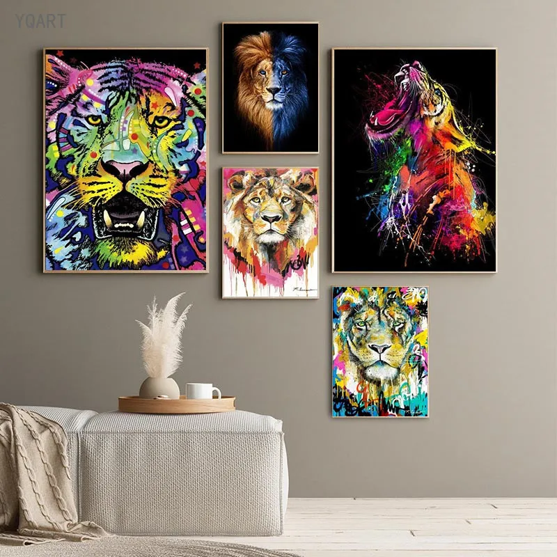 

Colorful Animals Canvas Art Posters and Prints Lion Paintings Print on the Wall Nordic Art Animal Pictures Home Room Decoration