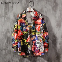 Новое поступление, Мужская футболка с граффити,, модный бренд, принт, длинный рукав, модные рубашки, мужские пальто, Повседневная Уличная рубашка, M-5XL